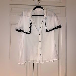 White blouse - never worn - black lace detail